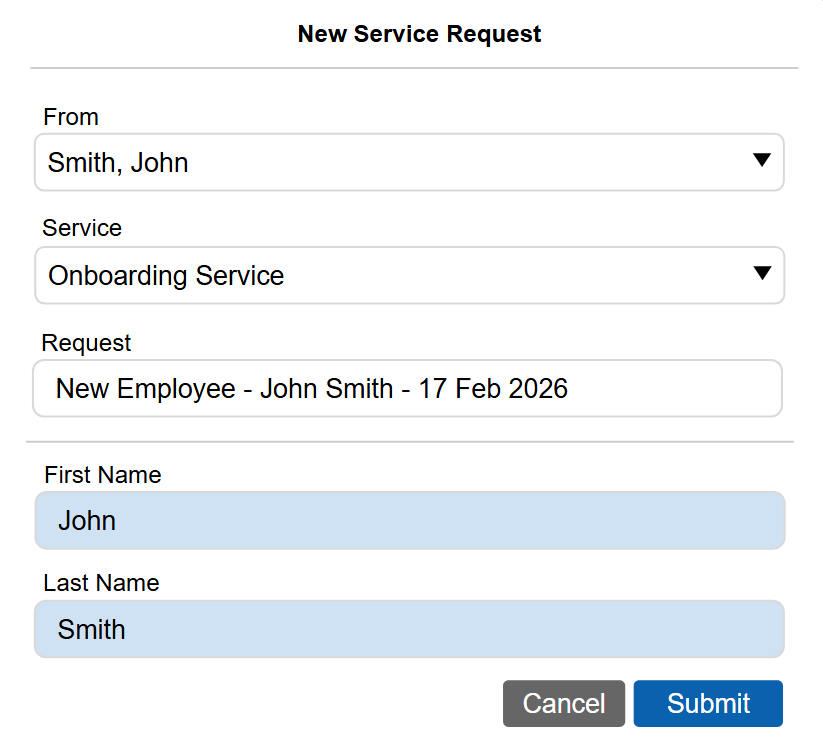 Service request example